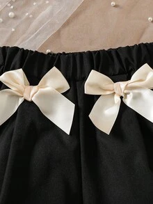 少女时尚休闲可爱套装：串珠褶皱无袖上衣 + 褶皱蝴蝶结裤