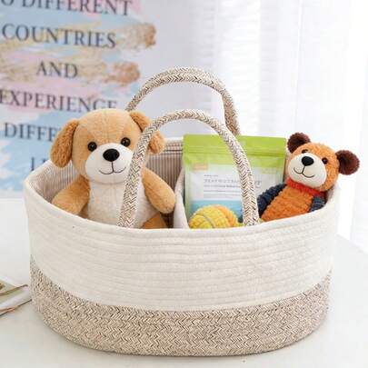 Multi-Compartment Pet Supplies Storage Basket, Handheld Organizer Bin For Toys, Cat Accessories, Versatile Divided Design Storage Basket