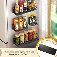Magnetic Fridge Shelf, 4-Pack Metal Strong Magnet Rack, Space Saving Spice Organizer, Utensil Holder, Fruit Potato Onion Storage Bins, Black Refrigerator Organizers And Storage - 黑色 - 查看 5