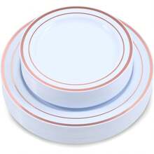 50/25/20/10/1pc Set White Base Rose Gold Rim Plates, Including 10.25" Large Plates And 7.5" Small Plates, Ideal For Family Gatherings, Birthday Parties, Outdoor Events, Holiday Parties, Weddings, Suitable For Multiple Occasions - White Background - View 6