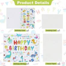 13\ Dinosaur Party Gift Bags,Happy Birthday Gift Paper Bag With Tissue Paper Greeting Card For Teenagerssss' Birthday Party - Khủng long - Xem 3