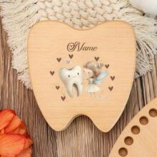 Customized Wooden Storage Box, Tooth Box, Hair Accessory Box, Jewelry Ring Box, Angel And Tooth Pattern Wooden Tooth Fairy Tooth Collection Box. Suitable For Him, Her, Boyfriend, Girlfriend, Mom, Dad, Family, Friends, Anniversary, Valentine's Day, Mother's Day, Birthday, Father's Day, Graduation, Bedroom, Home, Dining Room, Office, School - Multicolor - View 3