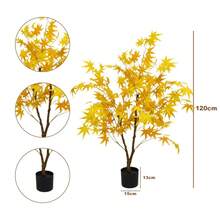 Künstlicher Ahornbaum, 120 cm, gelb, große künstliche Pflanze im Topf für drinnen und draußen, japanischer Ahornbaum, täuschend echt aussehende Kunstpflanze, Innendekoration für Zuhause, Hochzeit, Party, Garten, Büro - 1.2 Beige Ahorn - Übersicht 8
