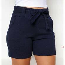 Set Of 3 Gray/Striped/Royal Blue Shorts With Honeycomb Print, Pockets, And Belt - Perfect For School, Everyday Wear, And Carnival. - Nhiều màu - Xem 2