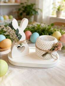 3件套3D复活节兔子心形网状圆形烛台，椭圆形托盘硅胶模具套装，树脂石膏蜡烛模具，蜡烛罐树脂模具，DIY复活节兔子装饰，可用于制作复活节收纳杯、展示托盘、珠宝展示架、物品收纳、家居装饰、DIY节日礼物、手工艺品、复活节装饰、派对装饰 - 彩色 - 查看 9