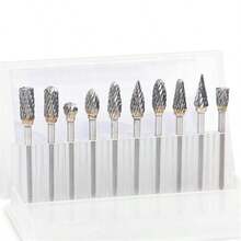 10件套钨钢旋转锉刀组，钨钢双刃雕刻锉刀，1/8英寸柄径，适用于木工雕刻、钻孔和金属加工的旋转工具配件 - 彩色 - 查看 8