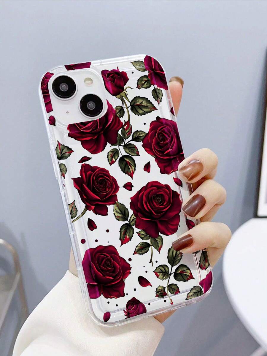 花朵图案 1 件装 新款简约玫瑰印花 手绘防水防震防滑气囊透明高端软壳 时尚手机壳 适合作为生日/节日礼物送给朋友、家人、情侣或自己，兼容 17/ 17 Pro/ 17 Pro Max/ 17 Air/ 16/ 16 Plus/ 16 Pro/ 16 Pro Max/ 15/ 15 Plus/ 15 Pro/ 15 Pro Max/ 15/ 14 Plus/ 14 Pro/ 14 Pro Max/ 13/ 14 13 Pro/兼容 13 Pro Max - 彩色 - 查看 1