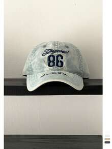 1顶复古美式字母刺绣软顶棒球帽，复古做旧可调节男女通用透气遮阳帽，适合春夏、海滩、度假 - 86字母做舊 - 查看 18