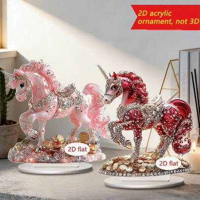 1/4 st akryl vacker liten hästdekorationsfigur, med diamant- och myntdesign, lämplig för hem, bondgård, vardagsrum, sovrum, kontorsskrivbord, säsongsbetonad julklapp, 2D