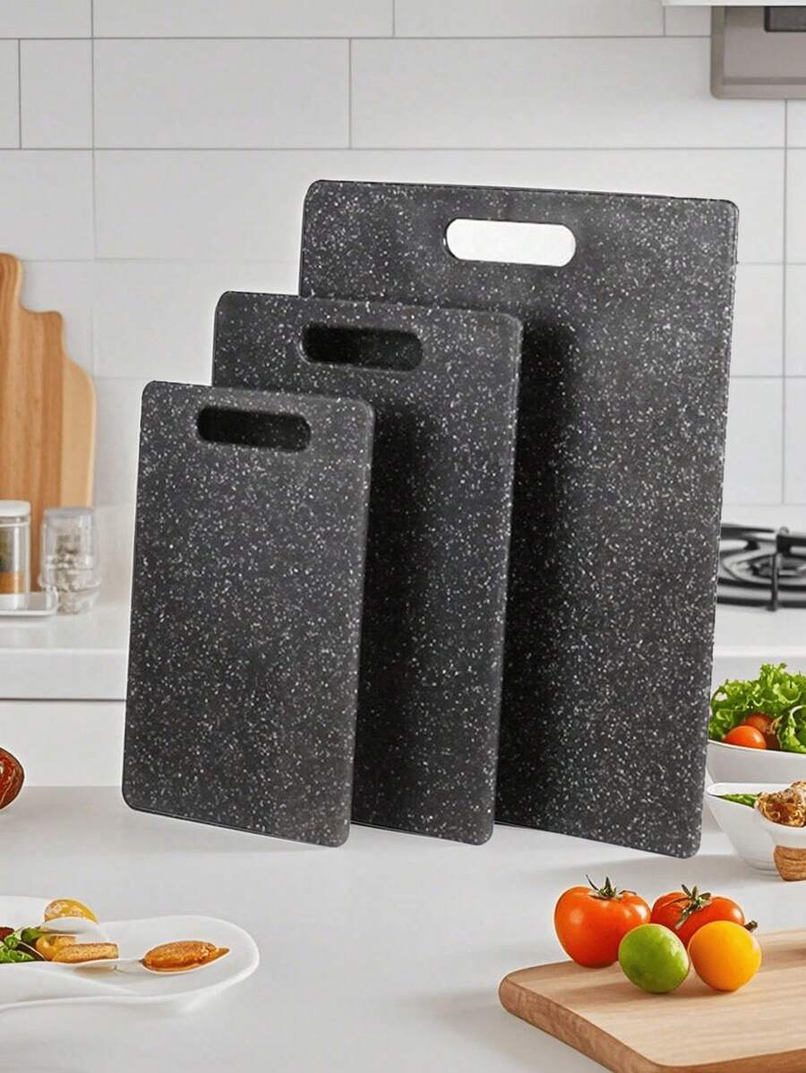 Marble-Patterned Chopping Board Set, Kitchen Food Prep Board, Cooked/Uncooked Separation, Household Fruit Cutting Board, Children's Food Prep Board - 黑色 1 件 - 查看 1