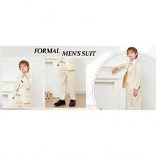 Stylish Boys 4 Piece Slim Fit One Button Formal Suit Set With Tie For Wedding Prom Party - Be - Xem 6