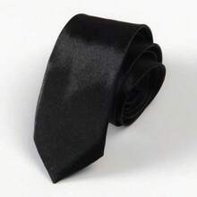 1pc Ladies' Polyester Narrow Necktie, Handmade, Suitable For Daily Shirt Decoration And As A Gift - 黑色 - 查看 4