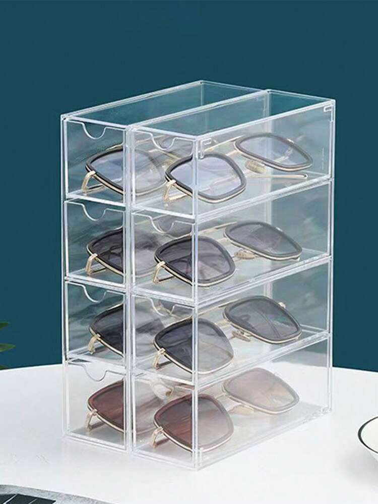 1个亚克力四格桌面收纳盒，立式展示架，适用于化妆品、护肤品、眼镜、彩妆、口红、文具、发饰等。 - 無色 - 查看 3