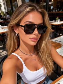 1 pièce Lunettes de mode femme avec monture plastique géométrique vintage, élégantes et personnalisées. Style classique idéal pour les amies, la photographie de rue, les fêtes sur la plage, les sorties, les festivals de musique et les vacances. - Multicolore - Voir 1