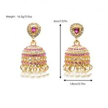 1 Pair Vintage Style Alloy Material Multi-Color Beaded Waterdrop Shaped Earrings, Hollow Bell Design, Small & Delicate, Bohemian Middle Eastern Flower Earrings With Multiple Rhinestones, White Bead Tassel, Suitable For Art, Travel, Holiday, Party, Vacation, Women - Multicolor - View 6