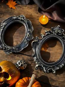 1 قطعة إطار صورة بشكل بيضاوي مصنوع من الراتنج بنمط زهري عتيق باللون الأسود، مناسب للتصوير الفوتوغرافي وديكور المنزل المصغر وديكور عيد الهالوين - متعدد الألوان - مشاهدة 3