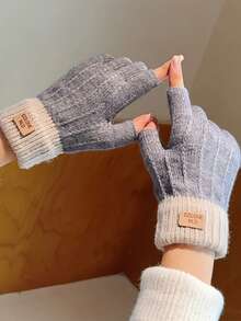 1 Pair Fashion Autumn/Winter Thickened Flip-Top Half Finger Gloves, Knitted Knitted Half Palm Fingerless Touchscreen Gloves For Men And Women, Suitable For Daily, Outdoor, Cycling, Students, Writing, Home Office, Typing, Keeping Warm, Can Be Given As Holiday Gifts To Friends And Family