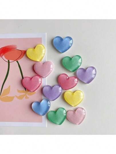 6/12pcs Colorful Transparent Heart Shaped Refrigerator Magnets, Cute Decorative Stickers For Kitchen, Office, Whiteboard, Storage Cabinet, Dishwasher, Home Decor, Valentine's Day Gift