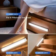 1pc White & Warm White LED Sensor Light / 3.94"~19.69" Wireless Cabinet Lighting / USB Rechargeable, Magnetic Mount, No Drilling Required / Suitable For Kitchen, Wardrobe, Bedroom Etc, Battery Powered Illumination - White - View 11