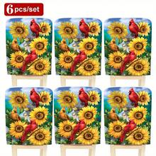 1pc/4pcs/6pcs/10pcs Spring & Summer Series 3 Little Birds Surrounded By Blooming Sunflowers Print Short Plush Chair Cover, Removable Short Plush Material Chair Backrest Protector Cover, Suitable For Dining Room, Living Room, Home Chairs, Decorative Chair Cover For Seasons And Holidays, Fits Restaurants, Offices, Living Rooms, Hotels And Home Decor - Multicolor - View 12