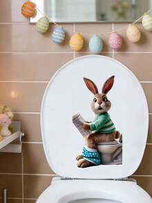 1张复活节兔子马桶贴纸，复活节马桶座圈和水箱盖装饰贴纸，浴室浴缸贴纸，卫生间门贴纸，冰箱门/窗/展示柜/汽车贴纸，复活节兔子墙贴，复活节快乐装饰，复活节派对背景装饰，春季家居装饰品，卧室和客厅装饰，房间墙面装饰，家居装饰，个性化贴纸 - 復活節兔子 - 查看 10