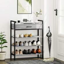4-Tier Shoe Rack, Hallway Shelf For Up To 9 Pairs Of Shoes, Chipboard, Metal, Grey - 灰色 - 查看 7