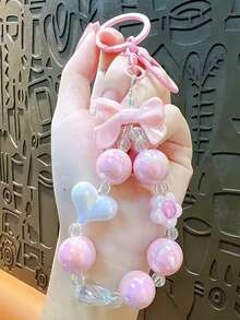 1pc Creative Pastel Color Beaded Keychain With Butterfly & Heart Charms, Cute Accessory For Bags - A - View 8