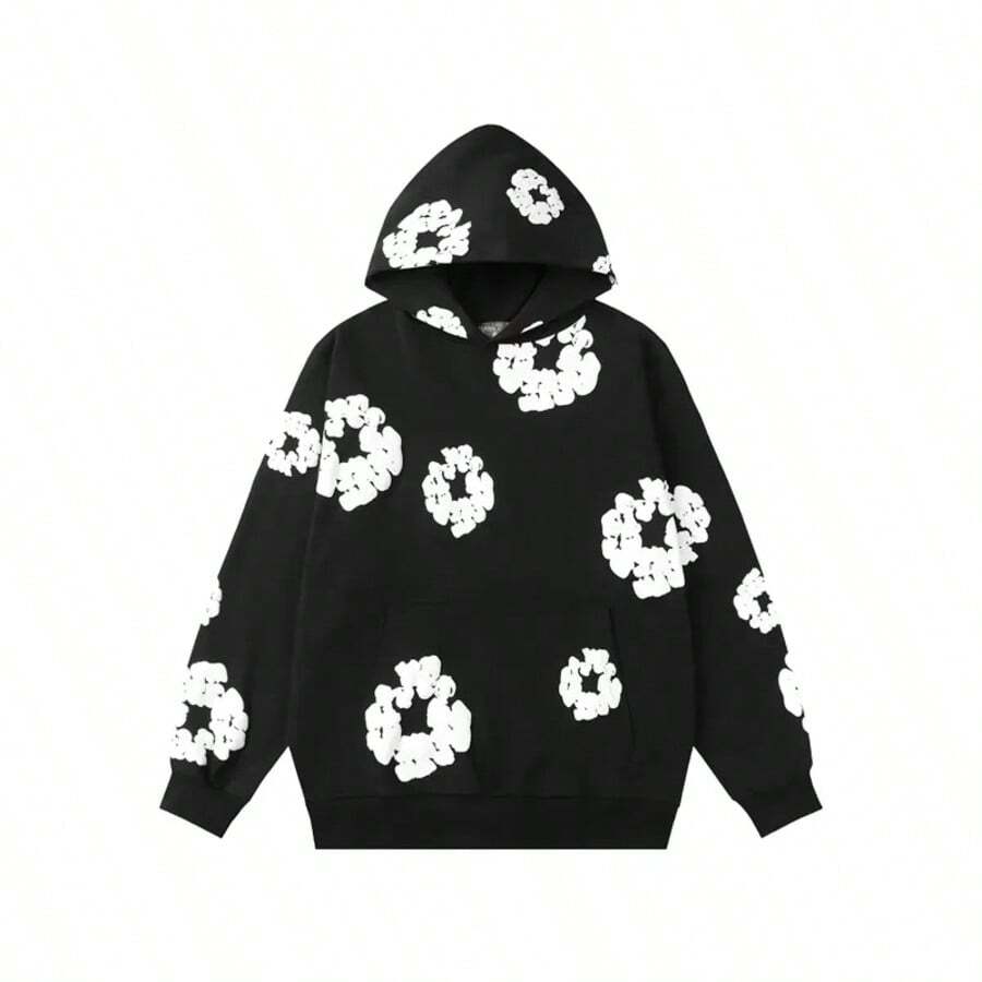 Y2K Style Bubble Print Hoodie, Long Sleeve Fashion Sweatshirt, Couple Matching Design - Black - View 1