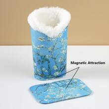 cabecade 1pc PU Leather Velvet Lined Eyeglass Holder With Magnetic Base, Can Also Be Used As Makeup Brush Holder, Stylish Eyeglass Stand Or Phone Holder - A - View 4