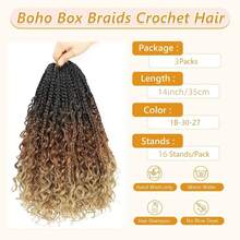 Belle Show 3Packs Goddess Box Braids Crochet Hair 14Inch Boho Box Braid Crochet Hair With Curly Ends Synthetic Braiding Hair Extensions For Women - Multicolor - View 10
