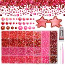 14000Pcs Mixed Red Flatback Rhinestones And Pearls For Bedazzling Kit, 2-6mm Resin Gems Bedazzling Rhinestone, 4-10mm Flatback Pearls Gems Rhinestones For Crafting DIY Face Makeup - S13 - View 2