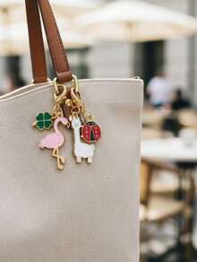 7pcs Cute Clover Cartoon - Pig | Angel | Flamingo | Brown Horse | Ladybug | Alpaca | Coffee Keychain Pendant Bag Accessories - Multicolor - View 6