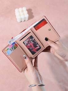 Wavhen Heart Embroidered Short Clutch Bag, Versatile Women's Lightweight Zipper Wallet, Tri-Fold Card Coin Purse Multi-Function Coin Pouch - Multicolor - View 5