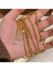 轻奢璀璨满天星水滴纯银项链，闪耀多用途超长毛衣链，独特设计双层锁骨链，女士款 - 水滴項鍊 - 查看 5