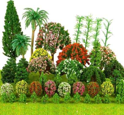 60pcs Model Trees Mixed Miniature Plants Trees Train Scenery Artificial Fake Tree Railroad Diorama Supplies For DIY Crafts, Building Model Landscape