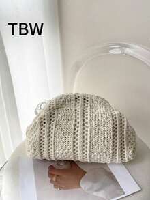 Women's Knitted Handbag, Colorful Patchwork Large Capacity Classic Retro Coin Purse, Suitable For Holiday Travel - Beige - View 7