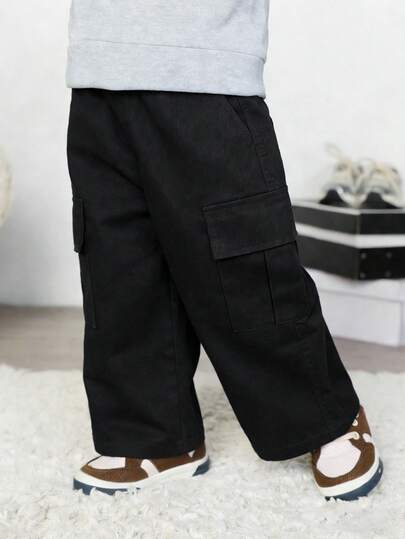 Quần cargo trơn màu cho bé trai, kiểu dáng thường ngày, đa năng.