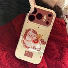Kavenfort 3D Glitter Horse Year New Year Phone Case, Couples/Best Friends Design, Compatible With IPhone 17 Pro Max, 16, 11, 15, 13, Creative, Chinese Style, Festive, Geometric, Cartoon, Niche, Ins Style - Grapefruit White - View 3