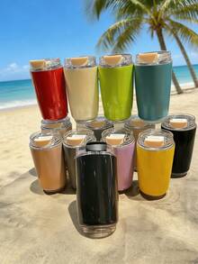 Upgraded Portable Coffee Cup, Minimalist Highly Attractive Stainless Steel Water Cup, Dust-Proof And Anti-Slip Cup Bottom, Portable For Home, Office, And Commuting, Large Capacity Textured Cup Body, Suitable For Afternoon Tea And Daily Drinking, Perfect Gift For Christmas And Other Holidays - Multicolor - View 5