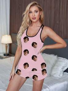 Printstory Customized Women's Tank Top Set, Personalized With Any Pattern, Unique Custom Gift, Suitable For Family, Friends, Holiday Parties - Pink - View 5