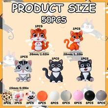 25/45/62PCS New 3D Cat Silicone Beads Set - Orange, Gray, Black Cat Design - Adult DIY Accessories Suitable For DIY Beaded Pens, Earrings, Etc. Perfect As Holiday Birthday Gift Beads & Bead Assortments - New Cute Kitten - View 4