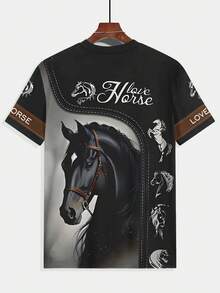 Men's Summer Short Sleeve T-Shirt - Horse Pattern Print "Love Horse" Design, Breathable Crew Neck Casual Top Suitable For Outdoor Activities And Daily Wear, Fashionable And Comfortable Style |   Gift For Horse Enthusiasts - 混合色 - 查看 4