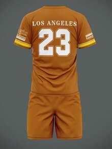 Bộ áo thun ngắn tay và quần short in số 23 dành cho nam, thời trang cho mùa hè. - Màu nâu  Mocha - Xem 2