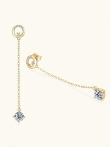 XUJIA 1对925纯银莫桑石耳环，6.5毫米*2颗莫桑石水滴形吊坠耳环，闪亮结婚周年纪念礼物，女士新娘首饰 - 金黃色 - 查看 6