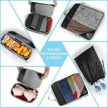 Travel Storage Set6 Piezas Bolsa Organizador de Viaje para Maletas Compresión Cubes para Empacar Ropa Viaje Impermeable Organizador de Maleta Organizadores de Expandibles para Equipaje para Ropa Cosméticos etc - como en la foto - Ver 5
