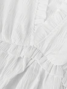 ii Women's Elegant Textured V-Neck Frill Trim Long Sleeve Blouse White Spring - White - View 11