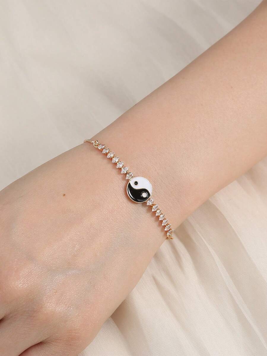 Nooxian 1件 时尚微镶锆石太极八卦元素爪链手链 - 金黃色 - 查看 1