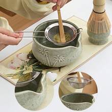 5pcs Ceramic Matcha Bowl Set, Middle Eastern & Japanese Style Matcha Starter Kit, Suitable For Beginners, Includes Matcha Bowl, Whisk, Stainless Steel Sifter, Scoop, Bamboo Whisk Holder, High-Quality Matcha Preparation Set, Elegant Gift Box, Great For Personal Use Or Gifting, Home, Office, Tea Room
