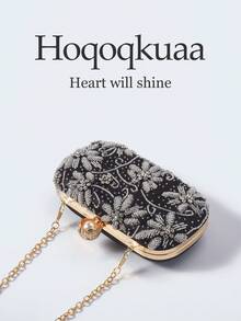 1pc Luxury Sparkling Black Beaded Evening Clutch Bag, Elegant Rhinestone Embellished Handbag, Fashion Women's Party Purse, Bridal Wedding Clutch With Detachable Shoulder Strap, Suitable For Formal Events, Weddings, Parties, Festivals - Black - View 5