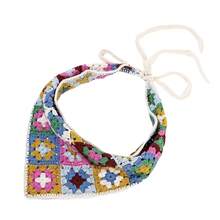 Crochet Bandana Head Kerchief Knitted Hair Scarf Boho Vintage Headbands Triangle Hair Tie Handmade Floral Hair Headwrap - 風格6 - 查看 3
